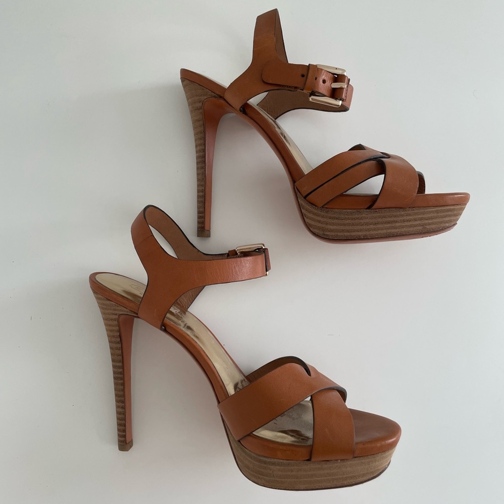 Coach Leather Brown Strap Heels , size 8